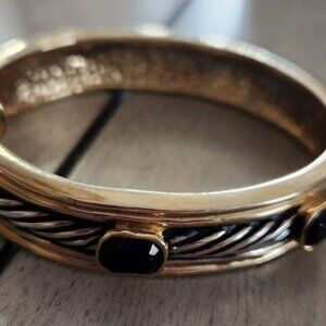 Vintage Black Faux Onyx Twisted Cable Cuff Bracelet